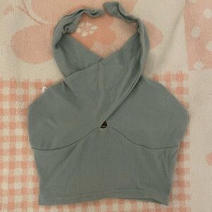 Sage Green Multipurpose Halter Neck/Strapless Tie Crop Top